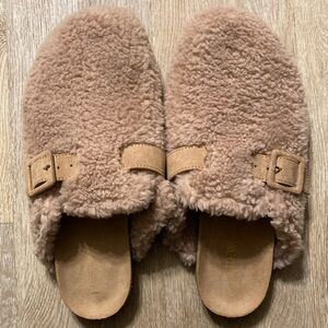 J. Crew Tan Sherpa Slip on Clogs